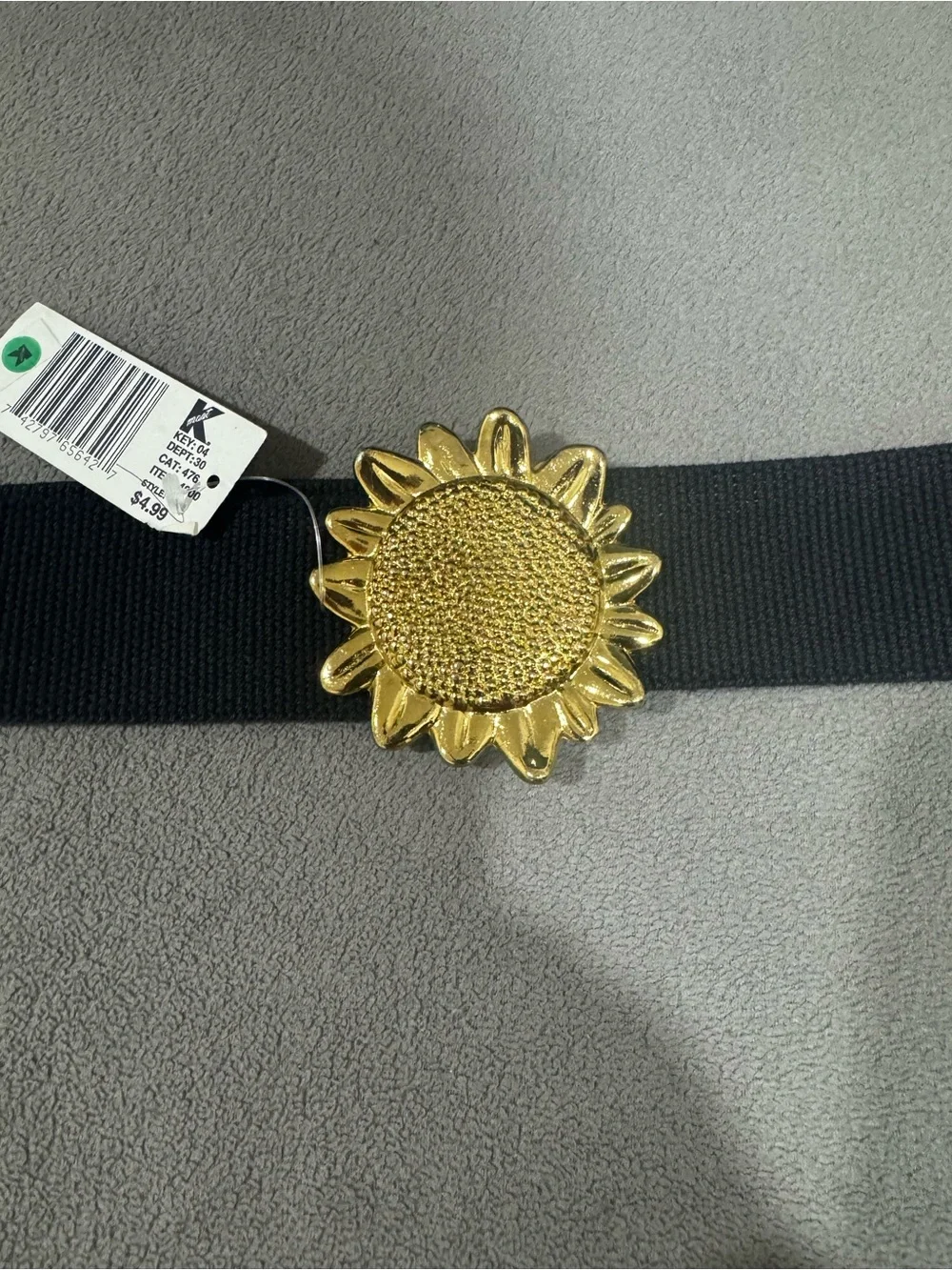 Gold Sunflower Buckle Black Stretch Waist Belt NWT